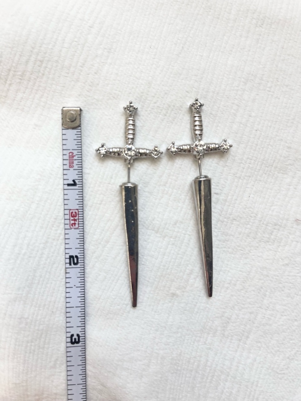 Silver color Sword Dagger Drop Earrings NEW - Picture 3 of 3